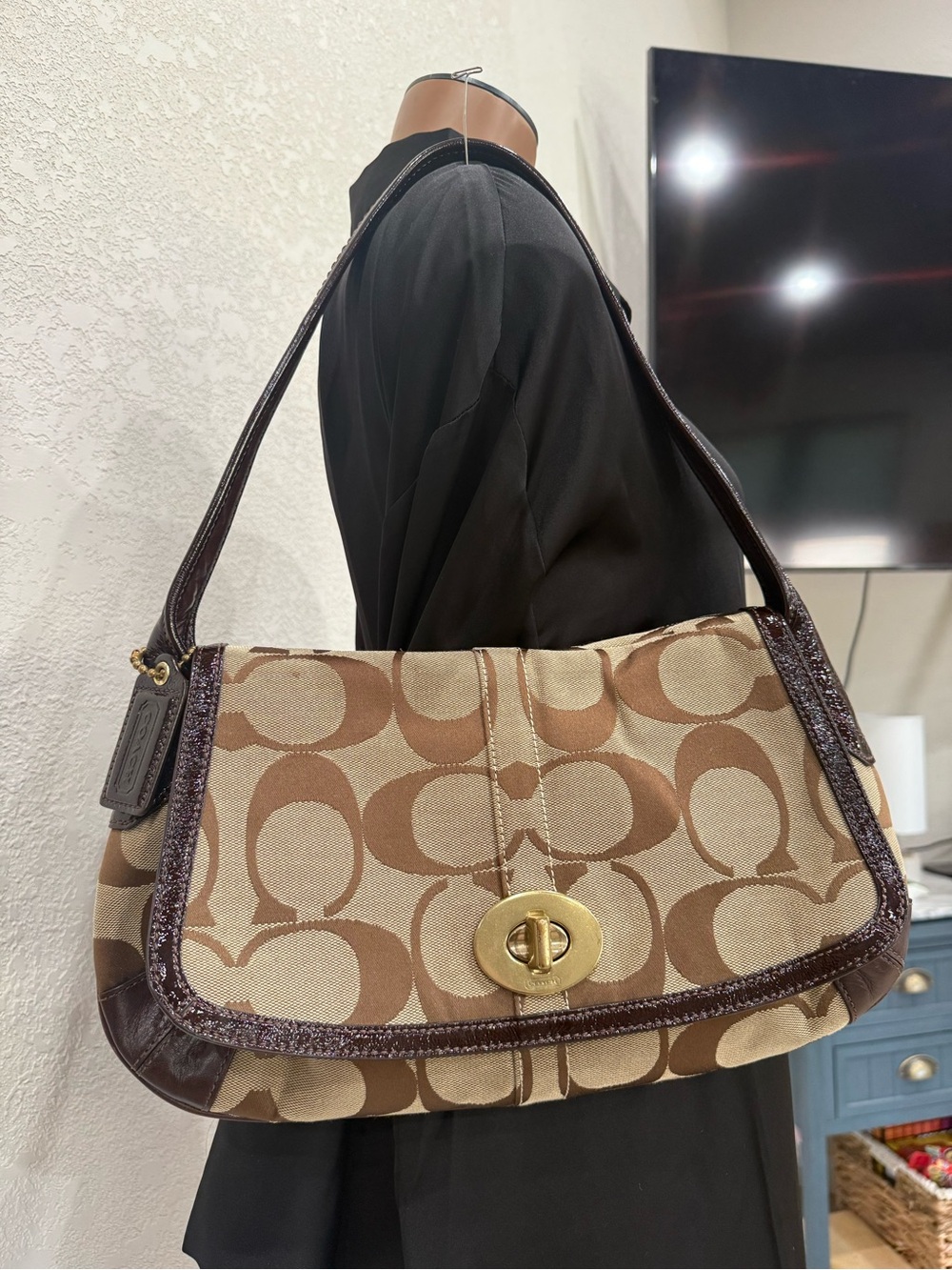 Coach Signature Canvas Shoulder Bag in Tan and Brown - Picture 2 of 12